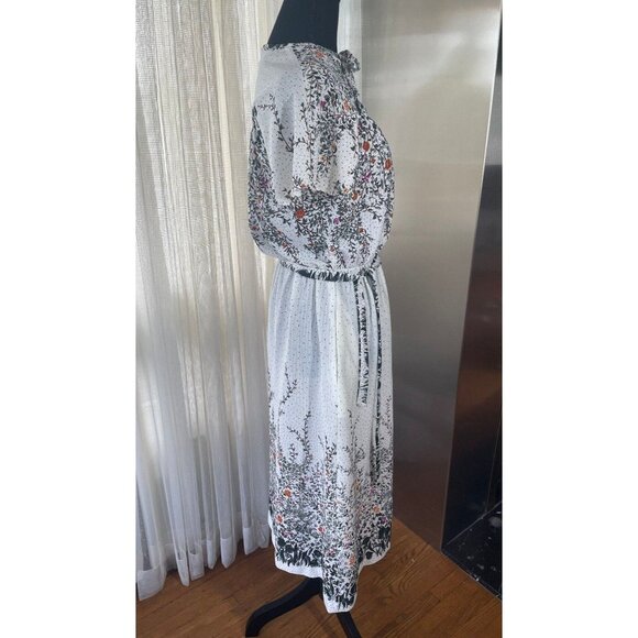 Vintage 80s summer dress, assorted belt, cream white, green red ombre floral - Picture 5 of 8